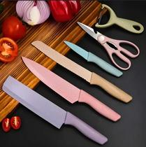 Jogo Facas Coloridas 6 Pçs Aço Inox Chef Profissional