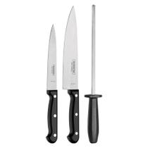 Jogo Facas com Chaira Tramontina Ultracorte Inox Preto 3 Pçs