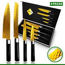 Jogo Facas de Cozinha Inox Profissional Antiaderente 4 Peças Jogo Facas de Cozinha Inox Profissional Antiaderente 4 Peças