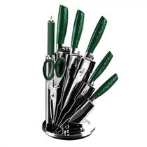Jogo Facas e Tesoura Suporte Afiador Corte Churrasco Presente Faca Chef Santoku Utensílios Cozinha Berlinger Haus 8 peças