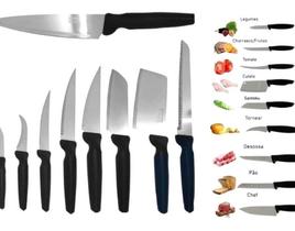 Jogo Facas Faqueiro Cozinha Chef Churrasco 9 Peças Aço Inox Plenus