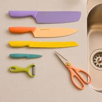 Jogo Facas Gourmet 6 Peças Colorido Inox Cozinha E Churrasco