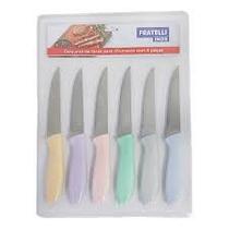 Jogo Facas - kit facas - conjunto facas - Coloridas Serra Aço Inox P/ Churrasco 4,5'' 6 peças - Fratelli