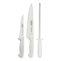 Jogo Facas Lamina inox Premium Profissional Cabo Branco 3 Peças com Chaira - Tramontina 24499812 Jogo Facas Lamina inox Premium Profissional Cabo Branco 3 Peças com Chaira - Tramontina 24499812