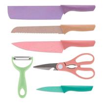 Jogo Facas Lâminas Aço Inox Utensílios Cozinha 6 Pçs Moderno