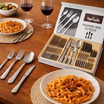 Jogo Faqueiro Inox 24 Peças Cozinha Presente Alimento Comer Garfo Faca Colher Talheres Jantar