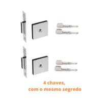Jogo fechadura auxiliar trava segurança tetra pado 11500 cromada quadrada 40mm mesma chave segredo dupla par Jogo fechadura auxiliar trava segurança tetra pado 11500 cromada quadrada 40mm mesma chave segredo dupla par