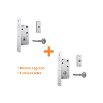 Jogo fechadura auxiliar trava segurança tetra stam 1003 cromada inox 18mm dupla par estreita ferro aço alumínio Jogo fechadura auxiliar trava segurança tetra stam 1003 cromada inox 18mm dupla par estreita ferro aço alumínio