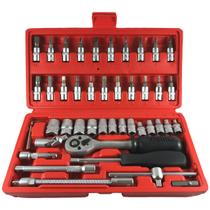 Jogo Ferramentas 46 Peças Catraca Bits Soquetes Profissional