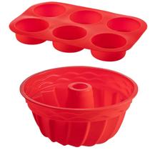 Jogo Forma Cupcake Silicone + Forma Espiral Sortida Pudim