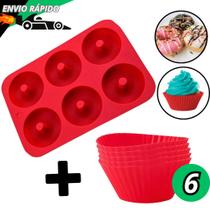Jogo Forma Donuts E 6 Forminhas Cupcake De Silicone Para Muffins Bolo Para Air Fryer