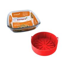 Jogo Forma Para Air Fryer Silicone E Vidro Universal Jogo Forma Para Air Fryer Silicone E Vidro Universal