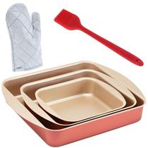 Jogo Forma Quadrada 03 Peças Antiaderentes + Luva + Pincel
