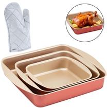 Jogo Forma Quadrada 03 Peças Antiaderentes + Luva Térmica Jogo Forma Quadrada 03 Peças Antiaderentes + Luva Térmica