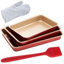 Jogo Forma Retangular 03 Peças Antiaderentes + Luva + Pincel