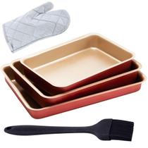 Jogo Forma Retangular 03 Peças Antiaderentes + Luva + Pincel