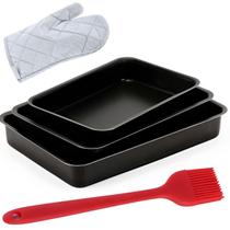 Jogo Forma Retangular 03 Peças Antiaderentes + Luva + Pincel