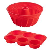Jogo Formas de Silicone Espiral 23,5cm e 6 Cupcake Sortida Jogo Formas de Silicone Espiral 23,5cm e 6 Cupcake Sortida