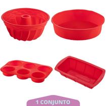 Jogo Formas Silicone Redonda Espiral Pães Cupcake Vermelho - QUALITY HOUSE