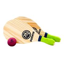Jogo Frescobol 2 Raquetes Madeira Pinus + 1 Bola Tênis de Praia Cores Sortidas- Sunfix