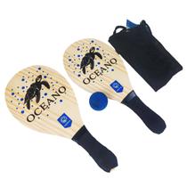 Jogo Frescobol Oceano 2 Raquetes Madeira + 1 Bola Com Bolsa Tênis de Praia - Sunfix