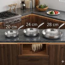 Jogo Frigideira 3 Peças Inox Antiaderente Fundo Triplo Kit 3 Peças Cabo Frigideira grande