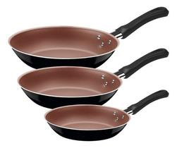 Jogo Frigideira Antiaderente Alumínio 3 Pç Caribe Tramontina Cor Preto