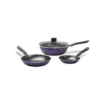 Jogo Frigideira Antiaderente Alumínio Wok Tampa Kit 3 Peças Jogo Frigideira Antiaderente Alumínio Wok Tampa Kit 3 Peças