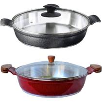Jogo Frigideiras Antiaderente Usinado 770E267JAV Alumínio 30cm Alça Madeira e Vidro Temperado Javali Jogo Frigideiras Antiaderente Usinado 770E267JAV Alumínio 30cm Alça Madeira e Vidro Temperado Javali