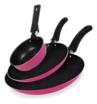 Jogo Frigideiras Francesas 3 Peças 14 18 24Cm Rosa Nacional