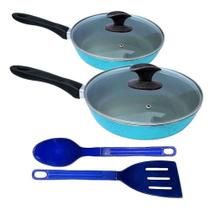 Jogo Frigideiras T01 N02 Antiaderente Ceramica 16cm e 24cm com Tampa de Vidro e Utensilios Javali Jogo Frigideiras T01 N02 Antiaderente Ceramica 16cm e 24cm com Tampa de Vidro e Utensilios Javali