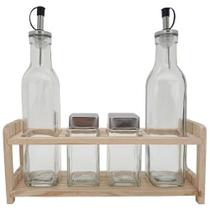 Jogo Galheteiro e Porta Condimentos Base De Madeira - Mimo Style