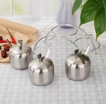 Jogo Galheteiro Inox 3 Potes Colher E Suporte Arco Organizador De Temperos Bancada Gourmet Luxo Jogo Galheteiro Inox 3 Potes Colher E Suporte Arco Organizador De Temperos Bancada Gourmet Luxo