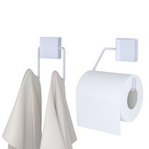 Jogo Gancho Duplo e Porta Papel Higiênico Banheiro Aço Exclusive Branco - DiCarlo Jogo Gancho Duplo e Porta Papel Higiênico Banheiro Aço Exclusive Branco - DiCarlo