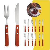 Jogo Garfo e Faca Aço Inox Cabo Madeira Wood Kit 12 Peças Jogo Garfo e Faca Aço Inox Cabo Madeira Wood Kit 12 Peças