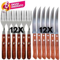 Jogo Garfo Refeição E Faca Mesa Talher Em Inox Cabo Madeira Casa Restaurante Churrascaria Bar Buffet