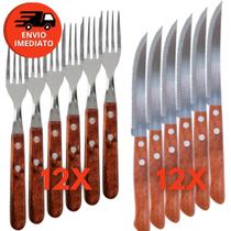 Jogo Garfo Refeição E Faca Mesa Talher Em Inox Cabo Madeira Casa Restaurante Churrascaria Bar Buffet
