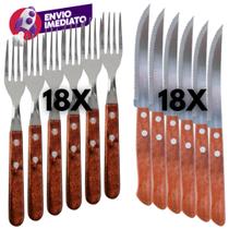 Jogo Garfo Refeição E Faca Mesa Talher Em Inox Cabo Madeira Casa Restaurante Churrascaria Bar Buffet