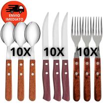 Jogo Garfo Refeição Faca Mesa E Colher Sopa Talher Inox Cabo Madeira Restaurante Churrascaria Buffet