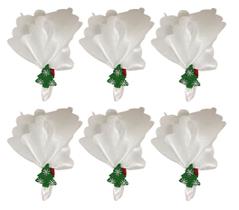 Jogo Guardanapo Tecido Branco Decorado Bico de Papagaio e Argola Mini Pinheiro Natal 6 Unidades - Magizi