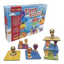 Jogo Infantil de Equilíbrio Torre dos Bichos Brinquedo Educativo Madeira Bate Bumbo 5 anos
