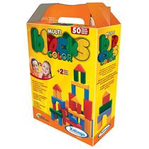 Jogo Infantil Multiblocks Madeira Colorido 50 Peças Xalingo