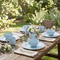 Jogo Jantar 12 Peças Azul Vintage Ondas Germer Porcelanas