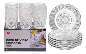 Jogo Jantar 12 Peças Com 6 Pratos Fundo + 6 Copos Diamante