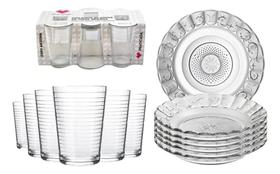 Jogo Jantar 12 Peças Com 6 Pratos Fundo + 6 Copos Vidro - Tr
