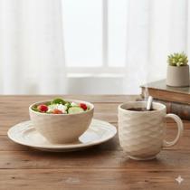 Jogo Jantar 12 Peças Creme Relevo Ondas Germer Porcelanas Jogo Jantar 12 Peças Creme Relevo Ondas Germer Porcelanas
