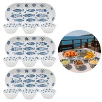 Jogo Jantar 12 Peças Melamina Petisqueira Bowl Prato Peixes