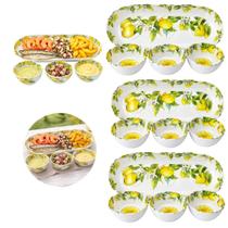 Jogo Jantar 12 Peças Melamina Petisqueira Bowl Prato Pote Limões
