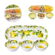 Jogo Jantar 4 Peças Melamina Petisqueira Bowl Prato Pote Limões