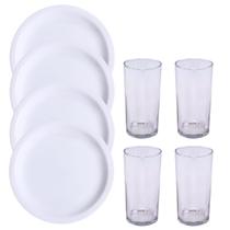 Jogo Jantar 8 Peças Pratos e Copos Porcelana Branca Cozinha - Porcelanas Germer